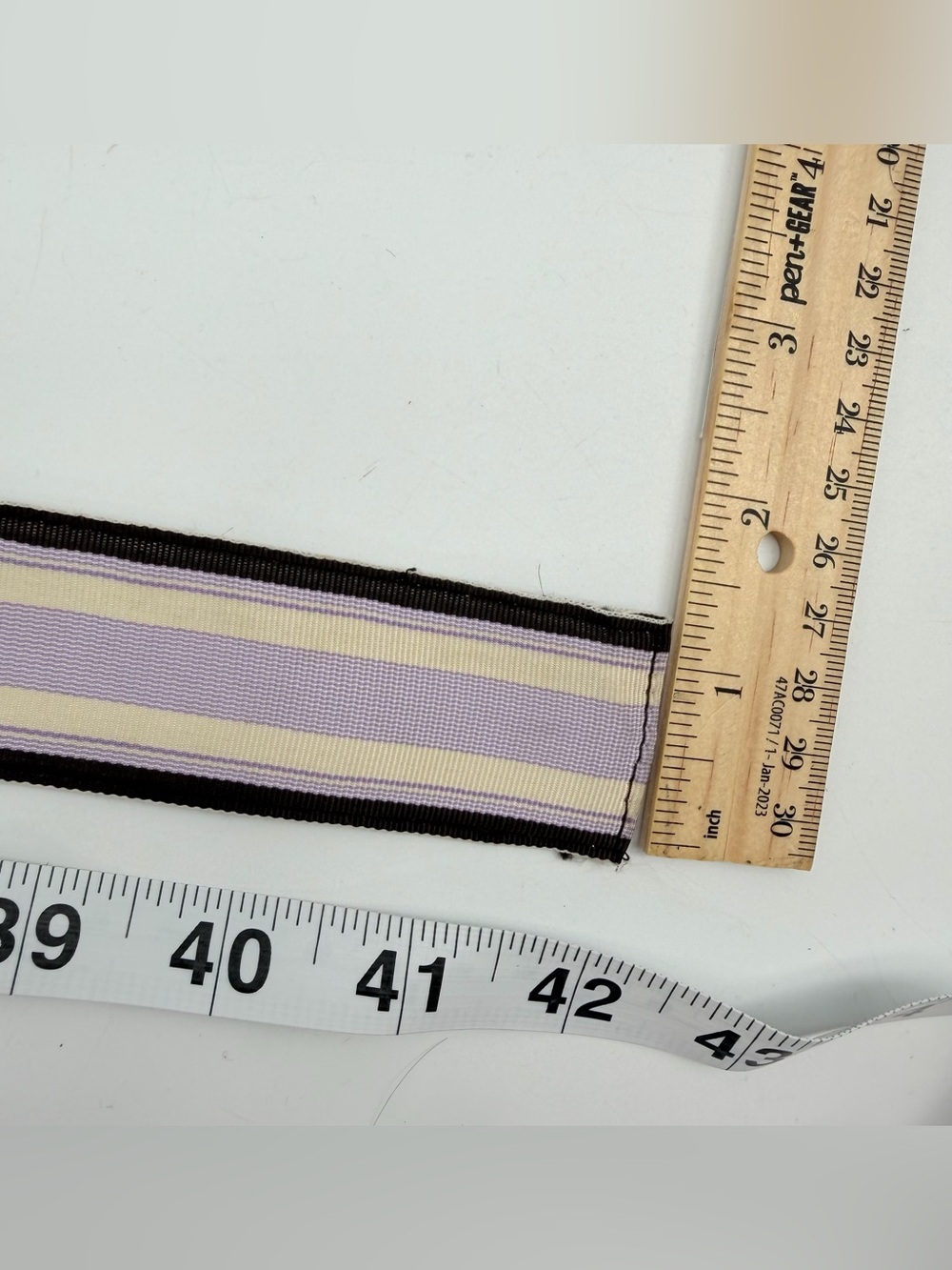 J. Crew Belt Womens S/M Grosgrain Ribbon D-Ring Bambo Purple Striped READ - Picture 7 of 9